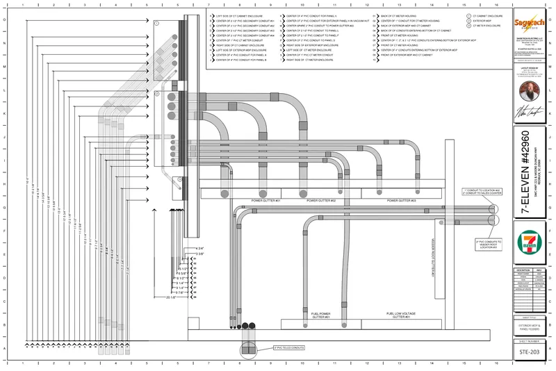Sagetech panel feeder and conduit layout with routing and installation dimensions