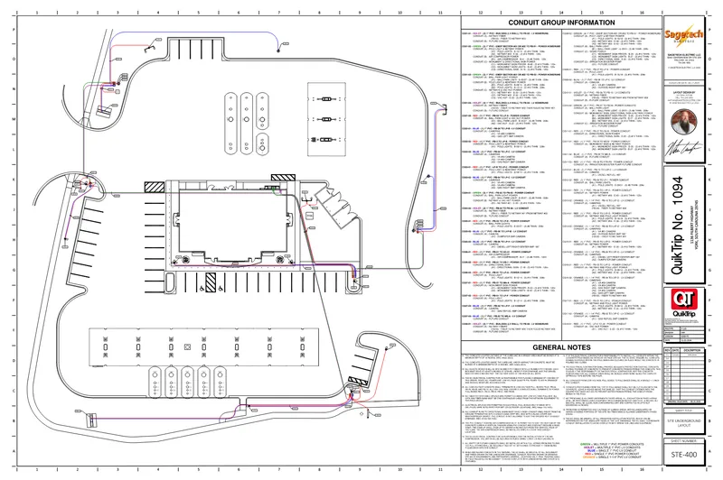 Sagetech underground electrical site layout with color-coded conduit pathways
